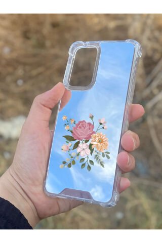 Samsung Galaxy A33 Uyumlu Aynalı Pembe Gül Desenli Darbe Kamera Korumalı Silikon Telefon Kılıfı