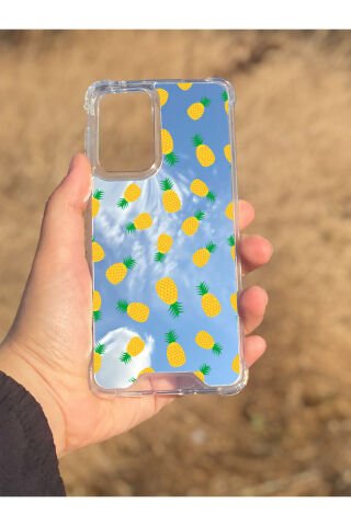 Samsung Galaxy A33 Uyumlu Aynalı Ananas Desenli Darbe Kamera Korumalı Silikon Telefon Kılıfı