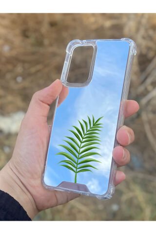 Samsung Galaxy A33 Uyumlu Aynalı Yaprak Desenli Darbe Kamera Korumalı Silikon Telefon Kılıfı
