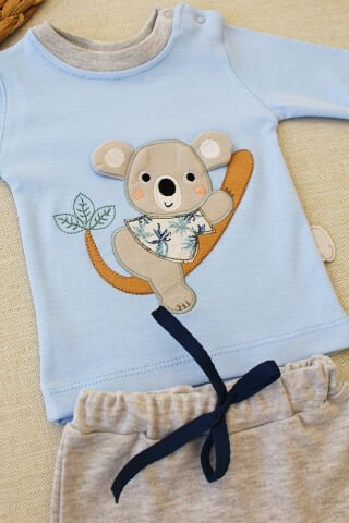 3-6 6-9 9-12 12-18 Ay Yavru Koala Nakışlı Uzun Kollu Sweat 2li Kız Erkek Bebek Takımı