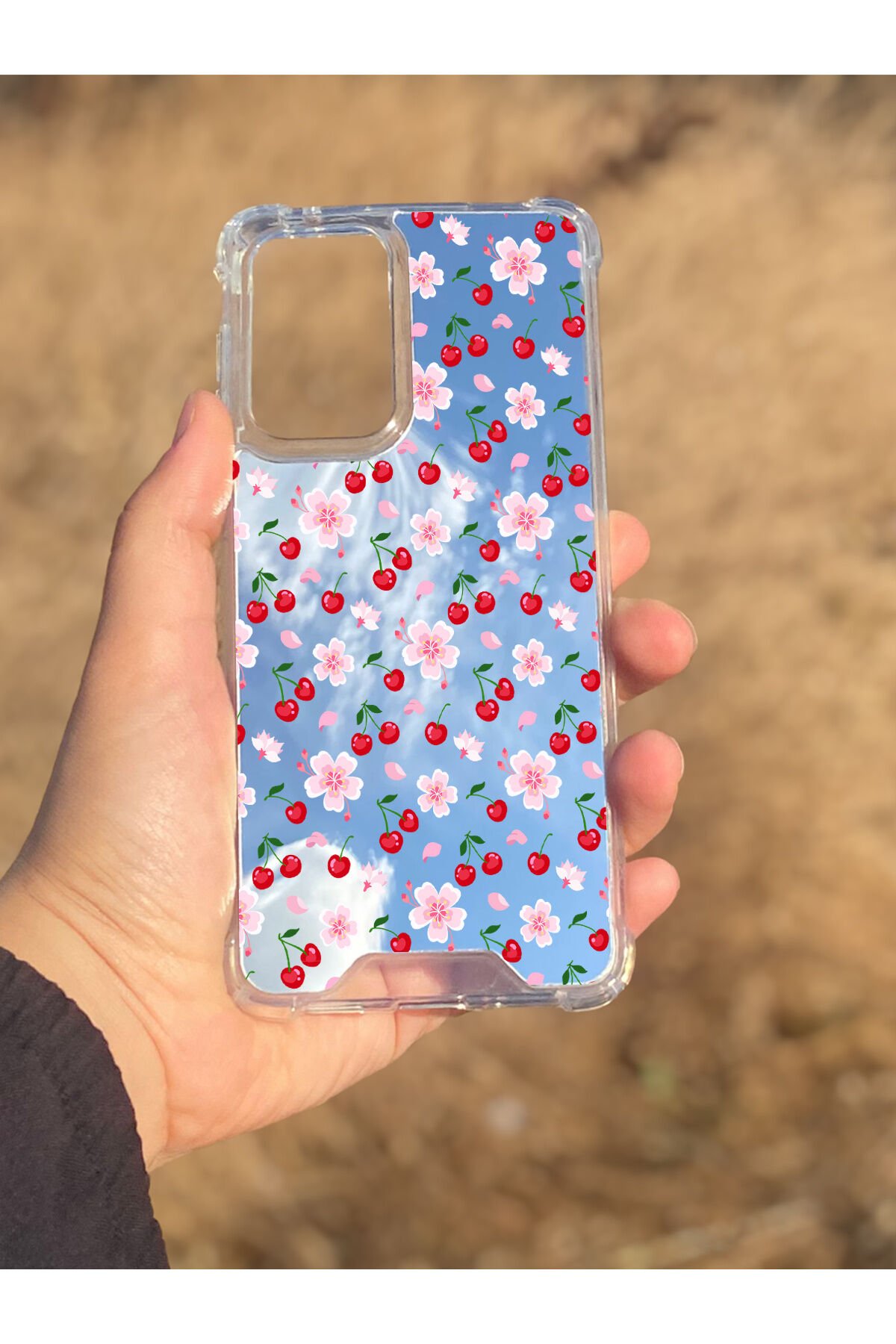 Samsung Galaxy A33 Uyumlu Aynalı Kiraz Desenli Darbe Kamera Korumalı Silikon Telefon Kılıfı
