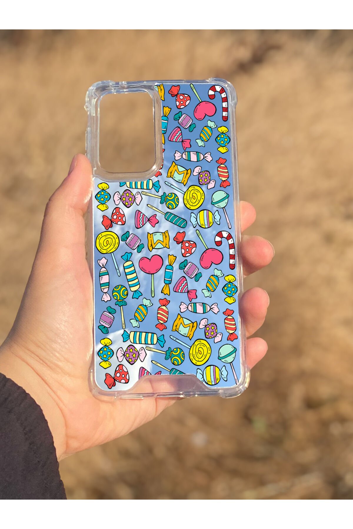 Samsung Galaxy A33 Uyumlu Aynalı Şeker Desenli Darbe Kamera Korumalı Silikon Telefon Kılıfı