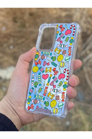 Samsung Galaxy A33 Uyumlu Aynalı Şeker Desenli Darbe Kamera Korumalı Silikon Telefon Kılıfı