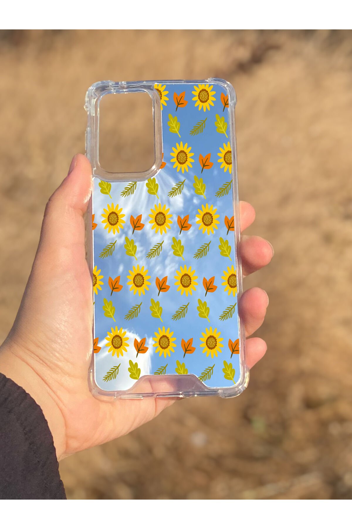 Samsung Galaxy A33 Uyumlu Aynalı Ayçiçeği Desenli Darbe Kamera Korumalı Silikon Telefon Kılıfı