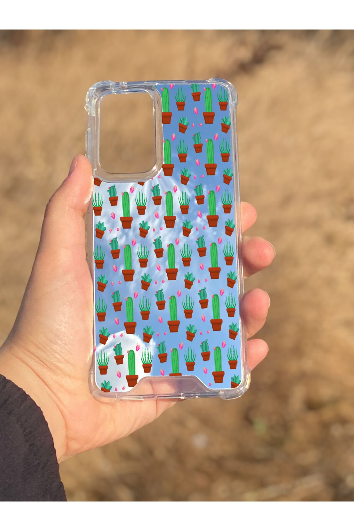 Samsung Galaxy A33 Uyumlu Aynalı Kaktüs Desenli Darbe Kamera Korumalı Silikon Telefon Kılıfı