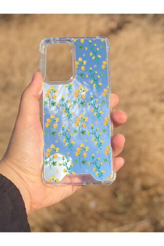 Samsung Galaxy A33 Uyumlu Aynalı Sarı Çiçek Desenli Darbe Kamera Korumalı Silikon Telefon Kılıfı