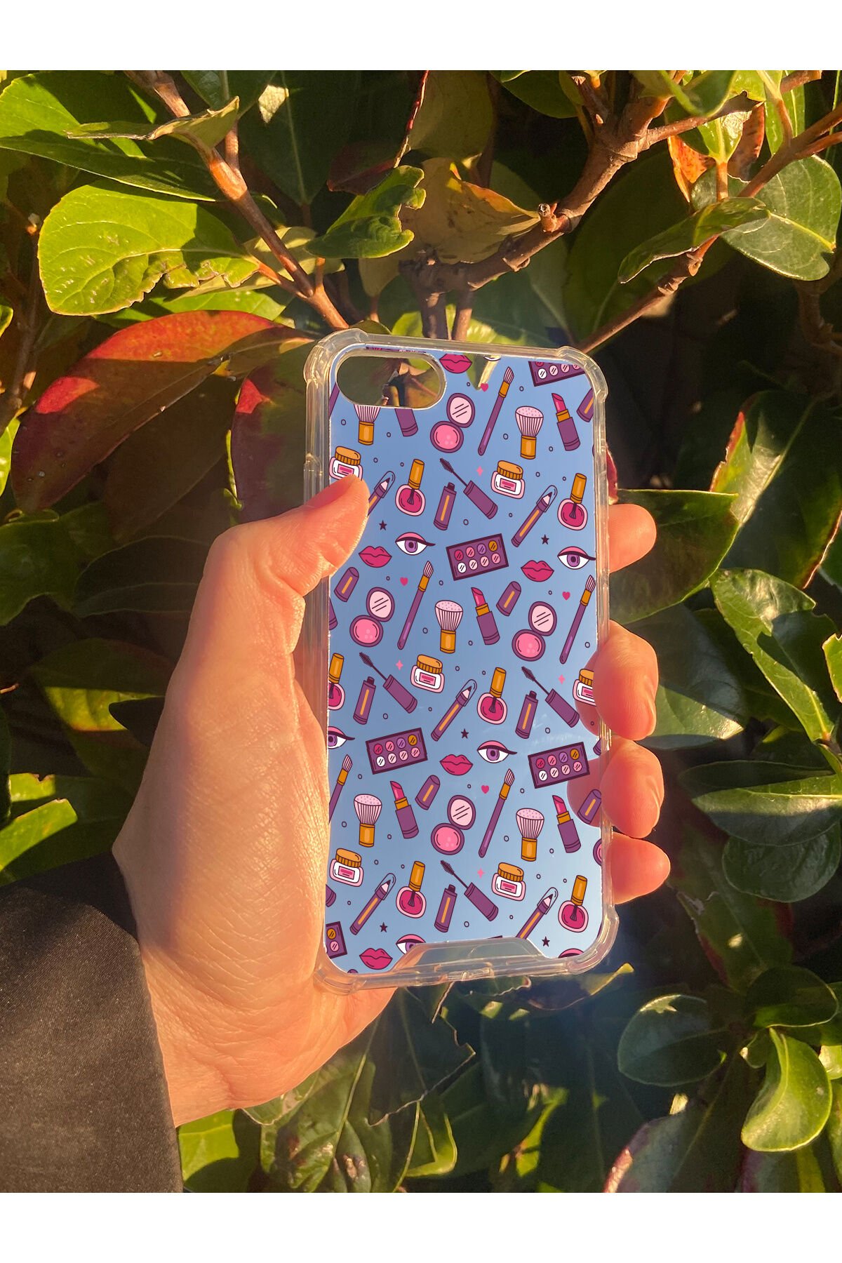 İphone SE 2022 Uyumlu Aynalı Kozmetik Desenli Darbe Kamera Korumalı Silikon Telefon Kılıfı