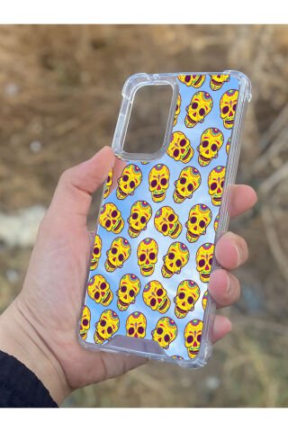 Samsung Galaxy A33 Uyumlu Aynalı Sarı Kuru Kafa Desenli Darbe Kamera Korumalı Silikon Telefon Kılıfı
