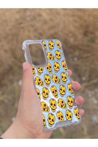 Samsung Galaxy A33 Uyumlu Aynalı Sarı Kuru Kafa Desenli Darbe Kamera Korumalı Silikon Telefon Kılıfı
