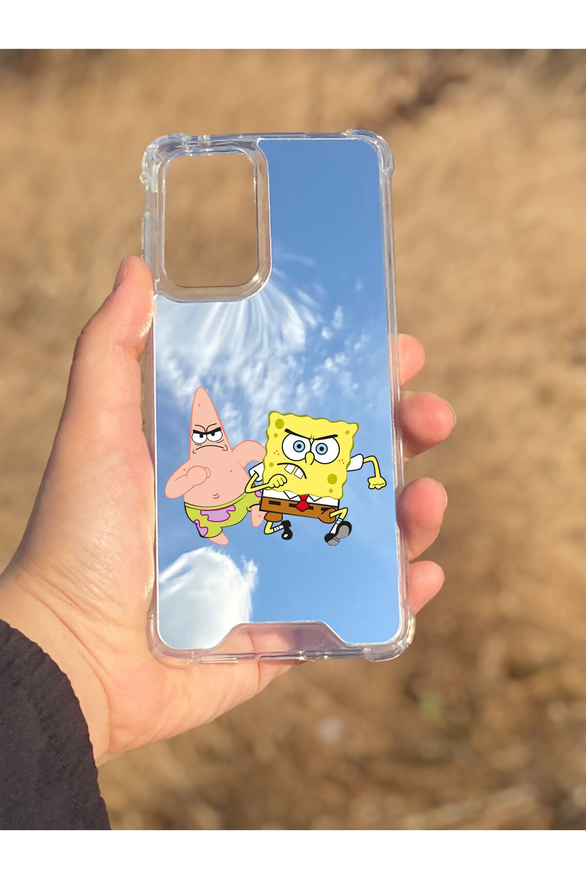 Samsung Galaxy A33 Uyumlu Aynalı Sünger Bob Desenli Darbe Kamera Korumalı Silikon Telefon Kılıfı