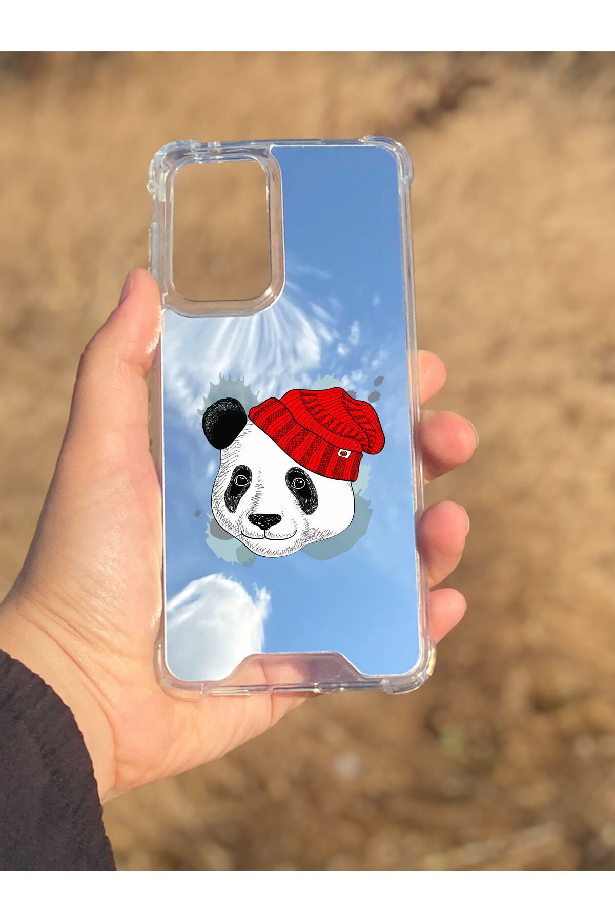Samsung Galaxy A33 Uyumlu Aynalı Şapkalı Panda Desenli Darbe Kamera Korumalı Silikon Telefon Kılıfı