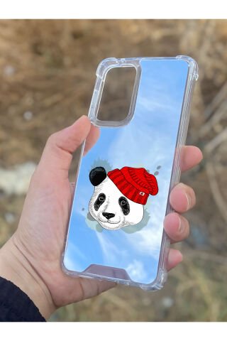 Samsung Galaxy A33 Uyumlu Aynalı Şapkalı Panda Desenli Darbe Kamera Korumalı Silikon Telefon Kılıfı