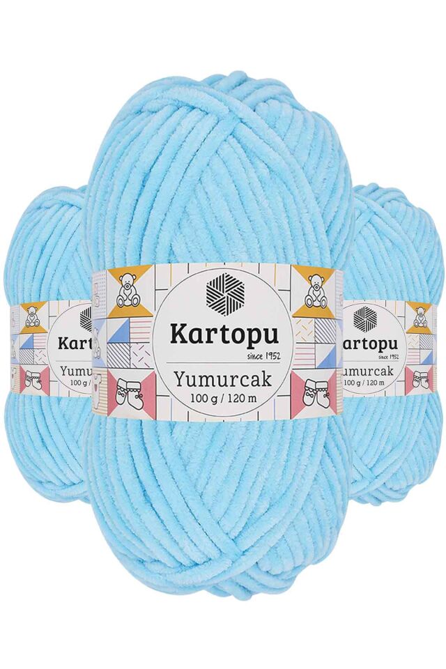 3 Adet Yumurcak Kadife El Örgü İpi Açık Turkuaz K516