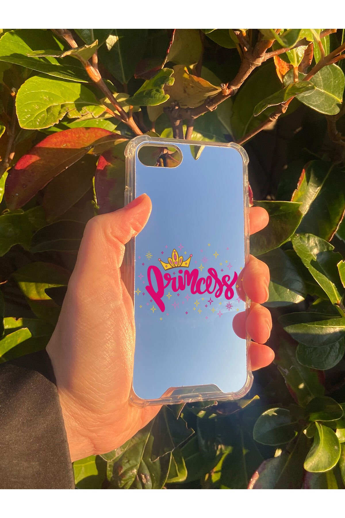 İphone SE 2022 Uyumlu Aynalı Prenses Desenli Darbe Kamera Korumalı Silikon Telefon Kılıfı