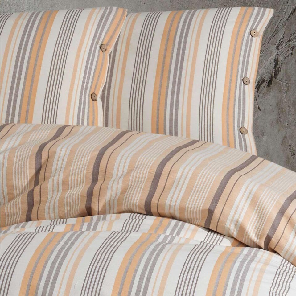 100% Pamuk  Butik Nevresim Takımı Tek Kişilik İpliği Boyalı Velena V1 Somon