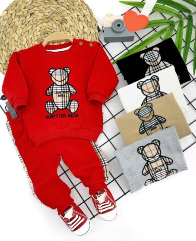 9-12-18-24 Ay Burftter Bear Baskılı 2li Kız Erkek Bebek Takımı