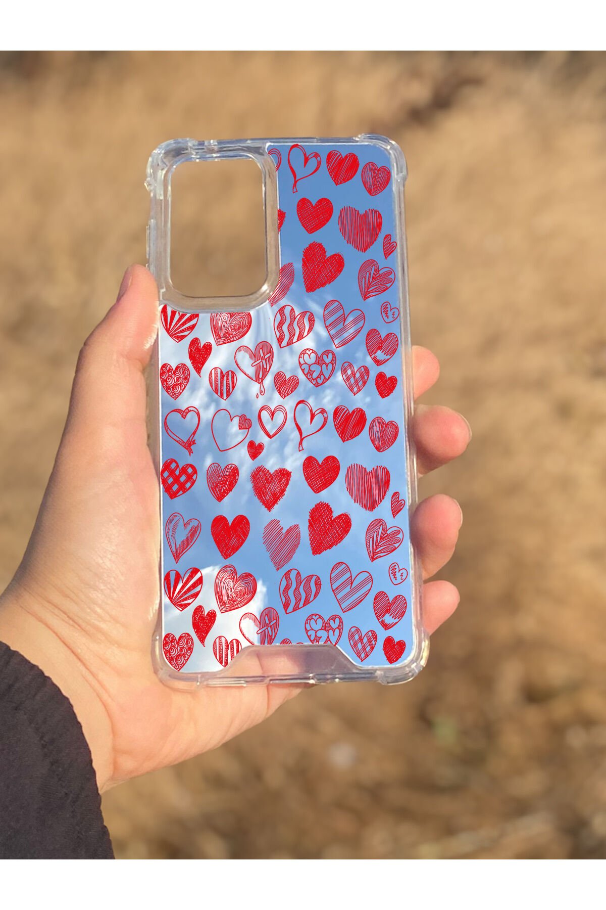 Samsung Galaxy A33 Uyumlu Aynalı Kalp Desenli Darbe Kamera Korumalı Silikon Telefon Kılıfı