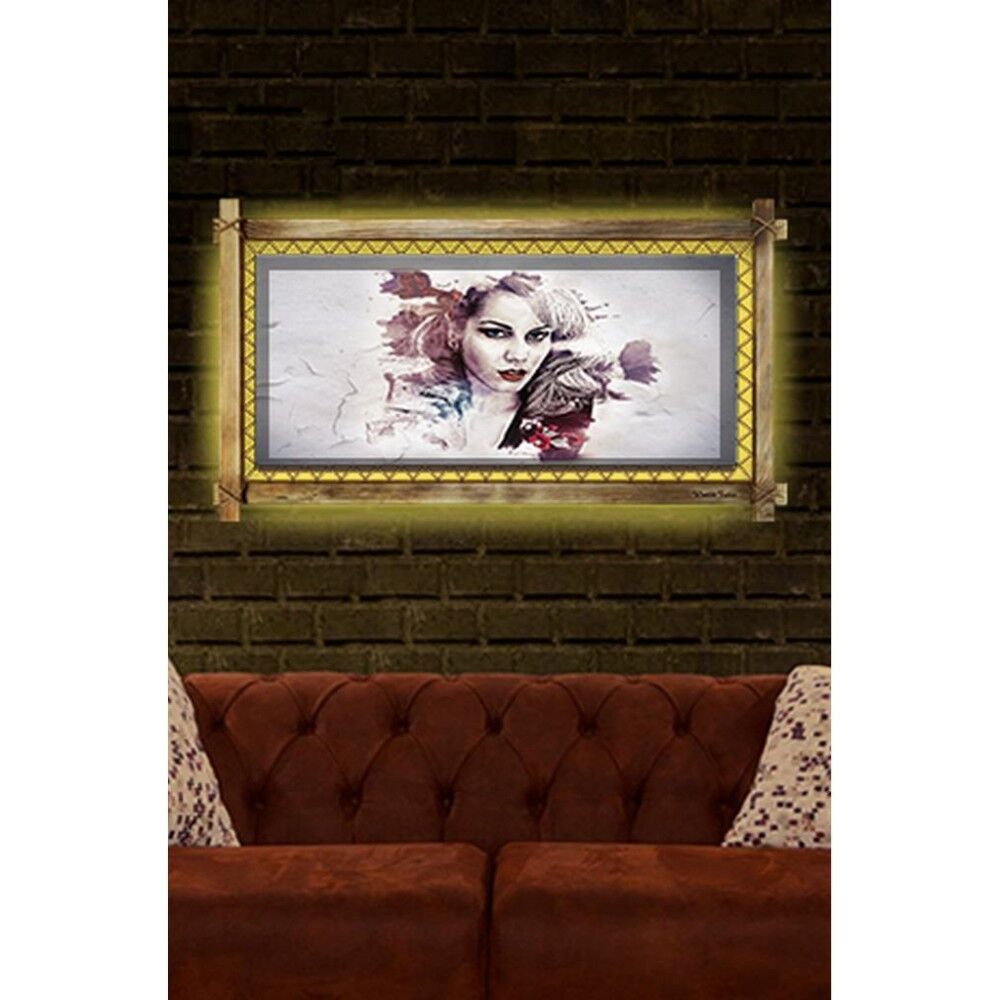 Kanvas Soyut Led Işıklı Rustik Tablo - 96 x 66 cm