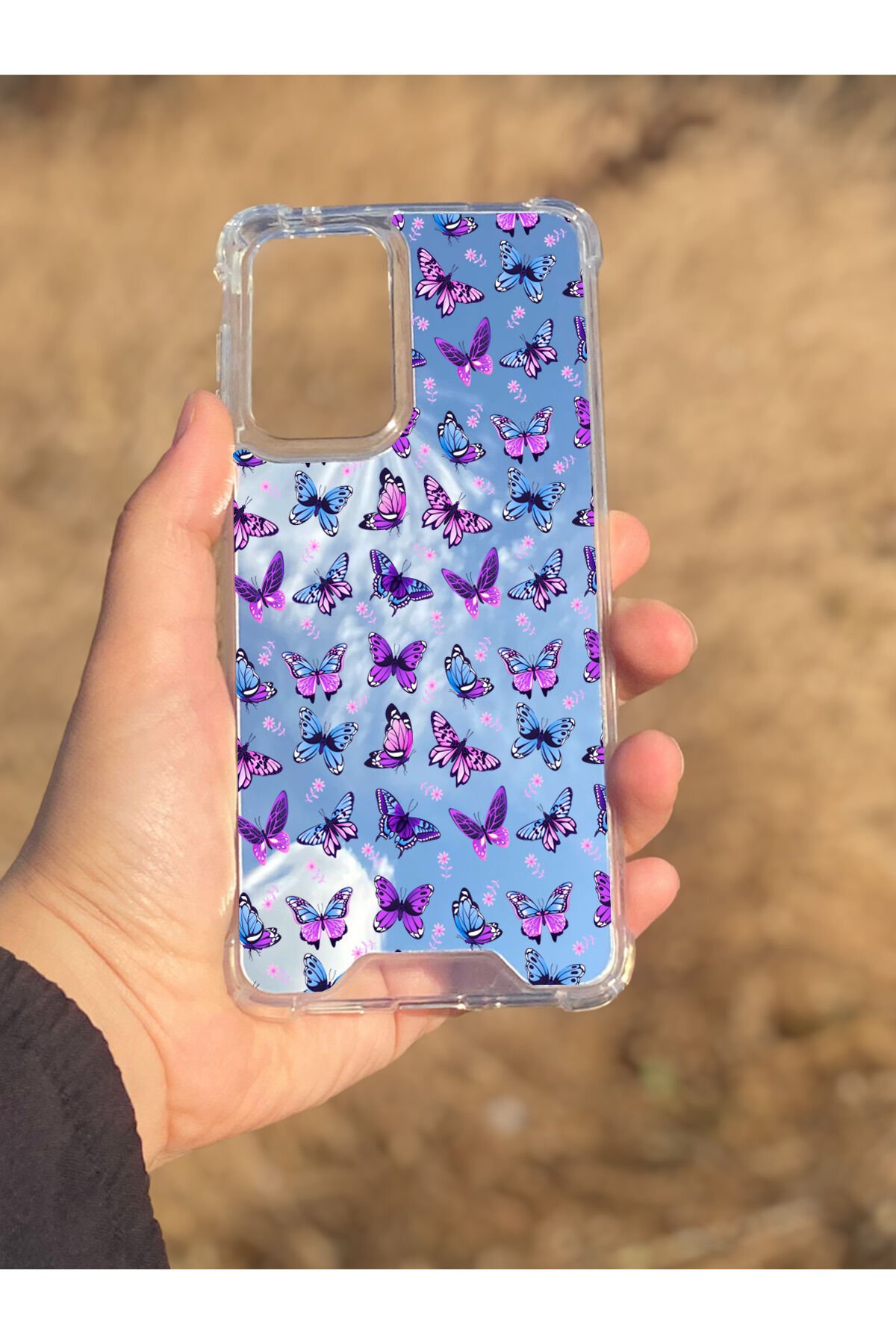 Samsung Galaxy A33 Uyumlu Aynalı Kelebek Desenli Darbe Kamera Korumalı Silikon Telefon Kılıfı