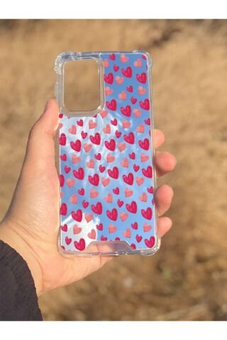 Samsung Galaxy A33 Uyumlu Aynalı Pembe Kalp Desenli Darbe Kamera Korumalı Silikon Telefon Kılıfı