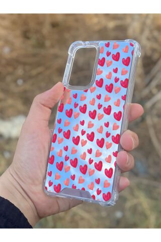 Samsung Galaxy A33 Uyumlu Aynalı Pembe Kalp Desenli Darbe Kamera Korumalı Silikon Telefon Kılıfı