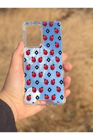 Samsung Galaxy A33 Uyumlu Aynalı Uğur Böceği Desenli Darbe Kamera Korumalı Silikon Telefon Kılıfı