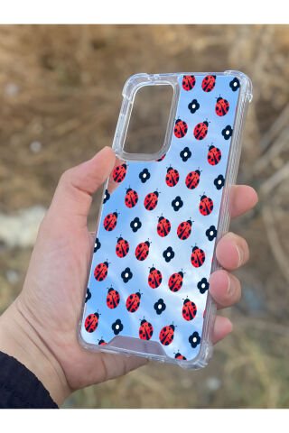 Samsung Galaxy A33 Uyumlu Aynalı Uğur Böceği Desenli Darbe Kamera Korumalı Silikon Telefon Kılıfı