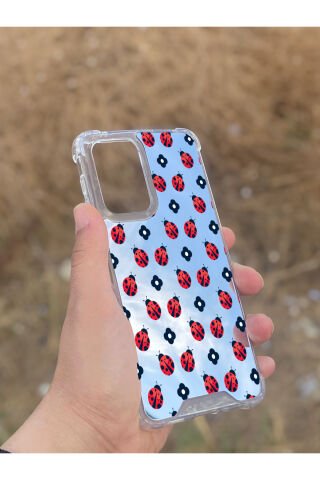 Samsung Galaxy A33 Uyumlu Aynalı Uğur Böceği Desenli Darbe Kamera Korumalı Silikon Telefon Kılıfı