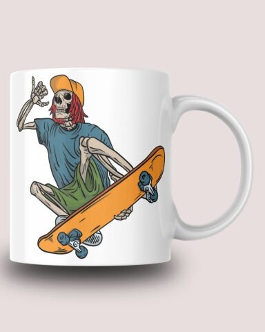 İskelet Desenli Seramik 350 Ml Kupa Bardak