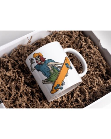 İskelet Desenli Seramik 350 Ml Kupa Bardak