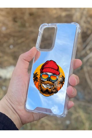 Samsung Galaxy A33 Uyumlu Aynalı Kuru Kafa Desenli Darbe Kamera Korumalı Silikon Telefon Kılıfı