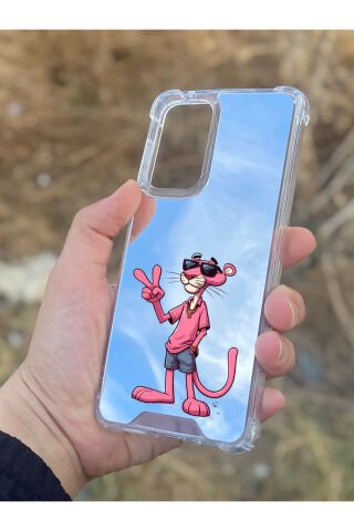 Samsung Galaxy A33 Uyumlu Aynalı Pembe Panter Desenli Darbe Kamera Korumalı Silikon Telefon Kılıfı