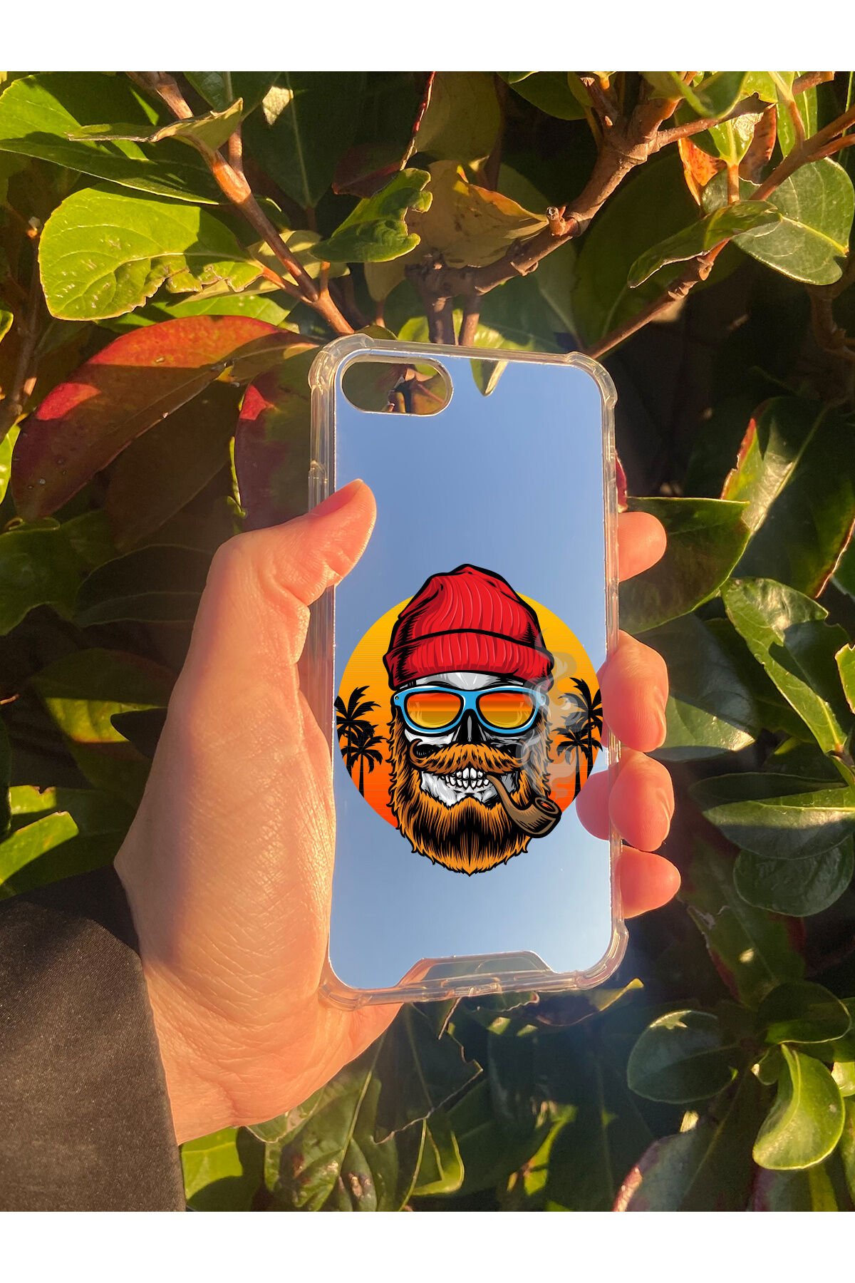 İphone SE 2022 Uyumlu Aynalı Kuru Kafa Desenli Darbe Kamera Korumalı Silikon Telefon Kılıfı