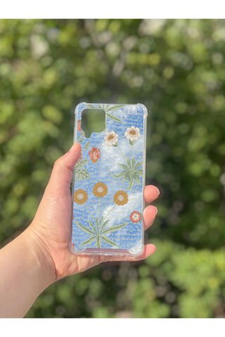 Samsung Galaxy A12 Uyumlu Aynalı Çiçek Desenli Darbe Kamera Korumalı Silikon Telefon Kılıfı