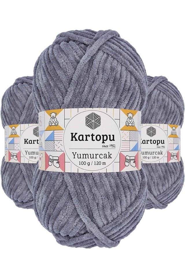 3 Adet Yumurcak Kadife El Örgü İpi Koyu Gri K951