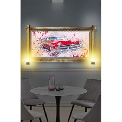Kanvas Antika Araba Rustik Lambalı Tablo - 96 x 66 cm