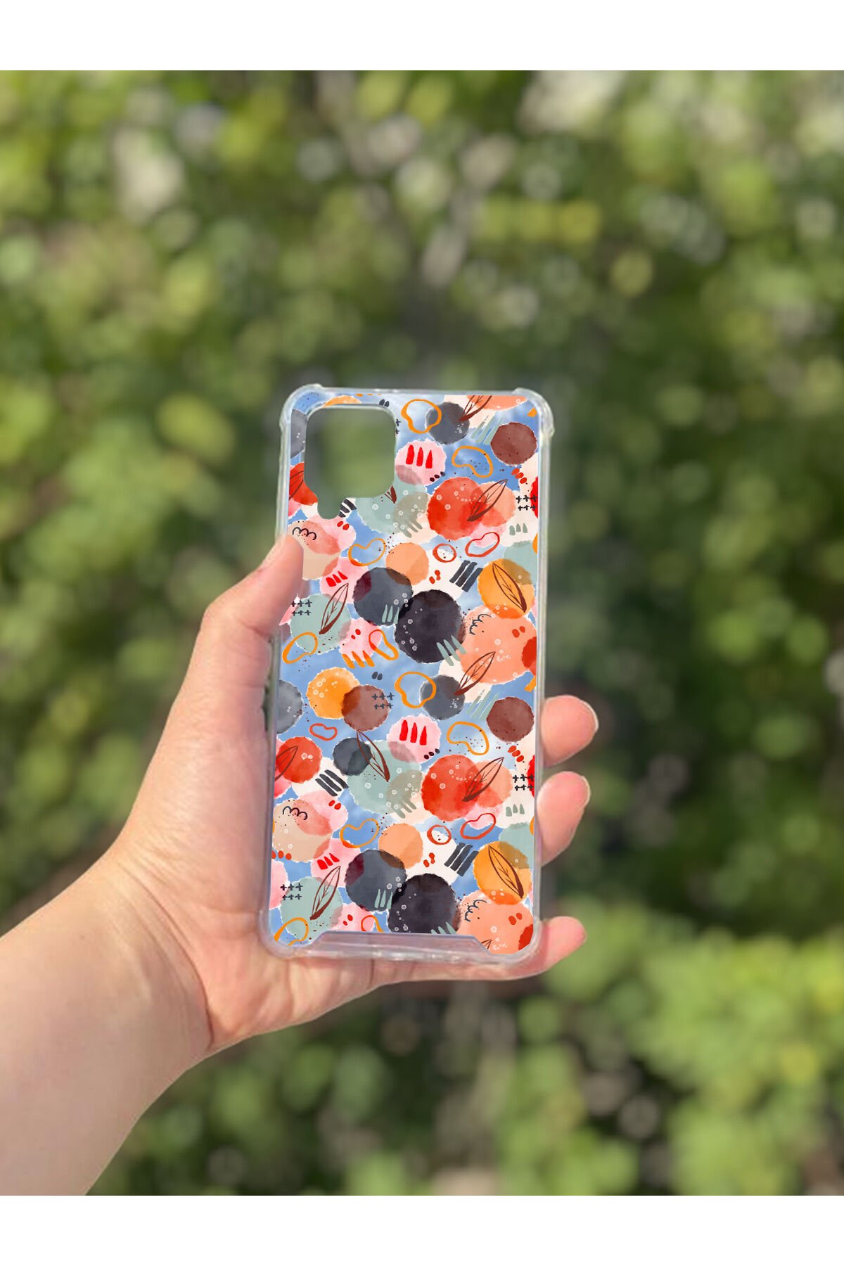 Samsung Galaxy A12 Uyumlu Aynalı Daire Desenli Darbe Kamera Korumalı Silikon Telefon Kılıfı