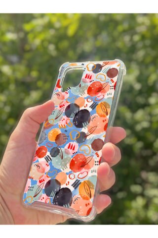 Samsung Galaxy A12 Uyumlu Aynalı Daire Desenli Darbe Kamera Korumalı Silikon Telefon Kılıfı
