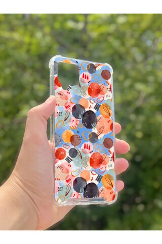 Samsung Galaxy A12 Uyumlu Aynalı Daire Desenli Darbe Kamera Korumalı Silikon Telefon Kılıfı