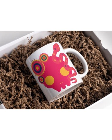 Pembe Kurukafa Desenli Seramik 350 Ml Kupa Bardak