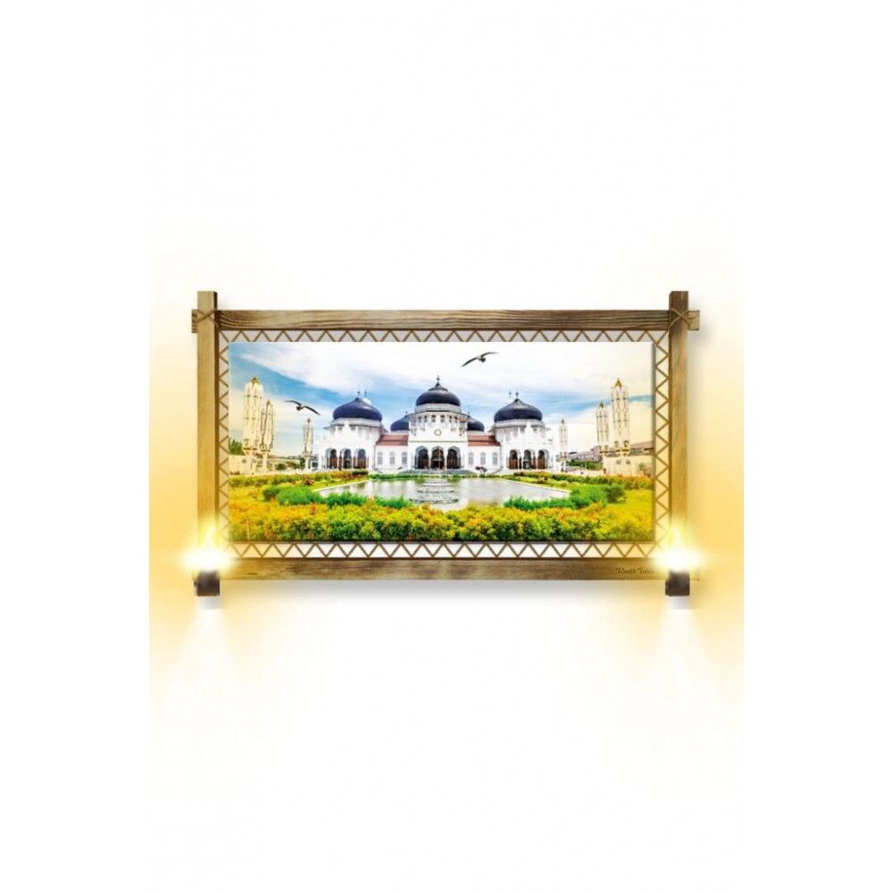 Kanvas Beyaz Camii Rustik Lambalı Tablo - 96 x 66 cm