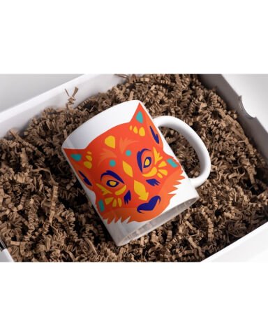 Renkli Tilki Desenli Seramik 350 Ml Kupa Bardak