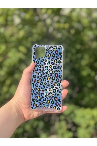 Samsung Galaxy A12 Uyumlu Aynalı Leopar Desenli Darbe Kamera Korumalı Silikon Telefon Kılıfı