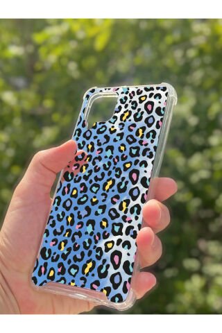 Samsung Galaxy A12 Uyumlu Aynalı Leopar Desenli Darbe Kamera Korumalı Silikon Telefon Kılıfı