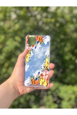 Samsung Galaxy A12 Uyumlu Aynalı Rengarenk Desenli Darbe Kamera Korumalı Silikon Telefon Kılıfı