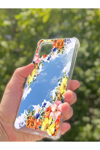 Samsung Galaxy A12 Uyumlu Aynalı Rengarenk Desenli Darbe Kamera Korumalı Silikon Telefon Kılıfı