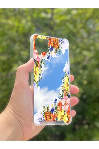 Samsung Galaxy A12 Uyumlu Aynalı Rengarenk Desenli Darbe Kamera Korumalı Silikon Telefon Kılıfı