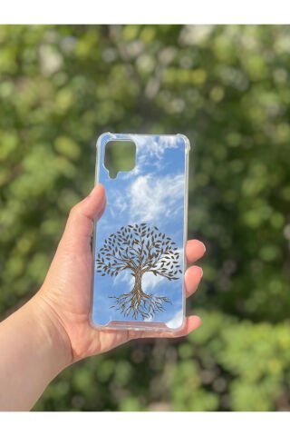 Samsung Galaxy A12 Uyumlu Aynalı Ağaç Desenli Darbe Kamera Korumalı Silikon Telefon Kılıfı
