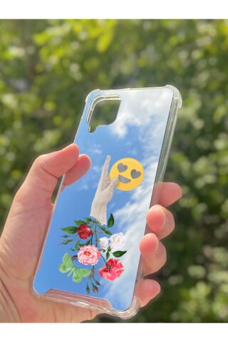Samsung Galaxy A12 Uyumlu Aynalı Çiçekli El Desenli Darbe Kamera Korumalı Silikon Telefon Kılıfı
