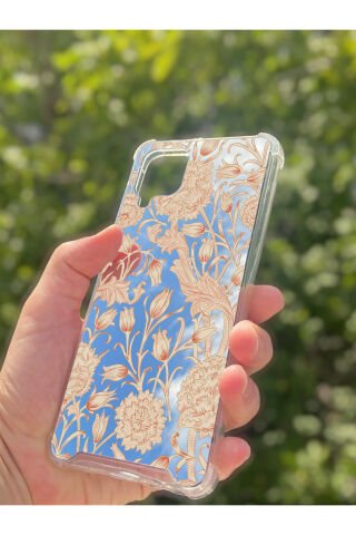 Samsung Galaxy A12 Uyumlu Aynalı Lale Desenli Darbe Kamera Korumalı Silikon Telefon Kılıfı